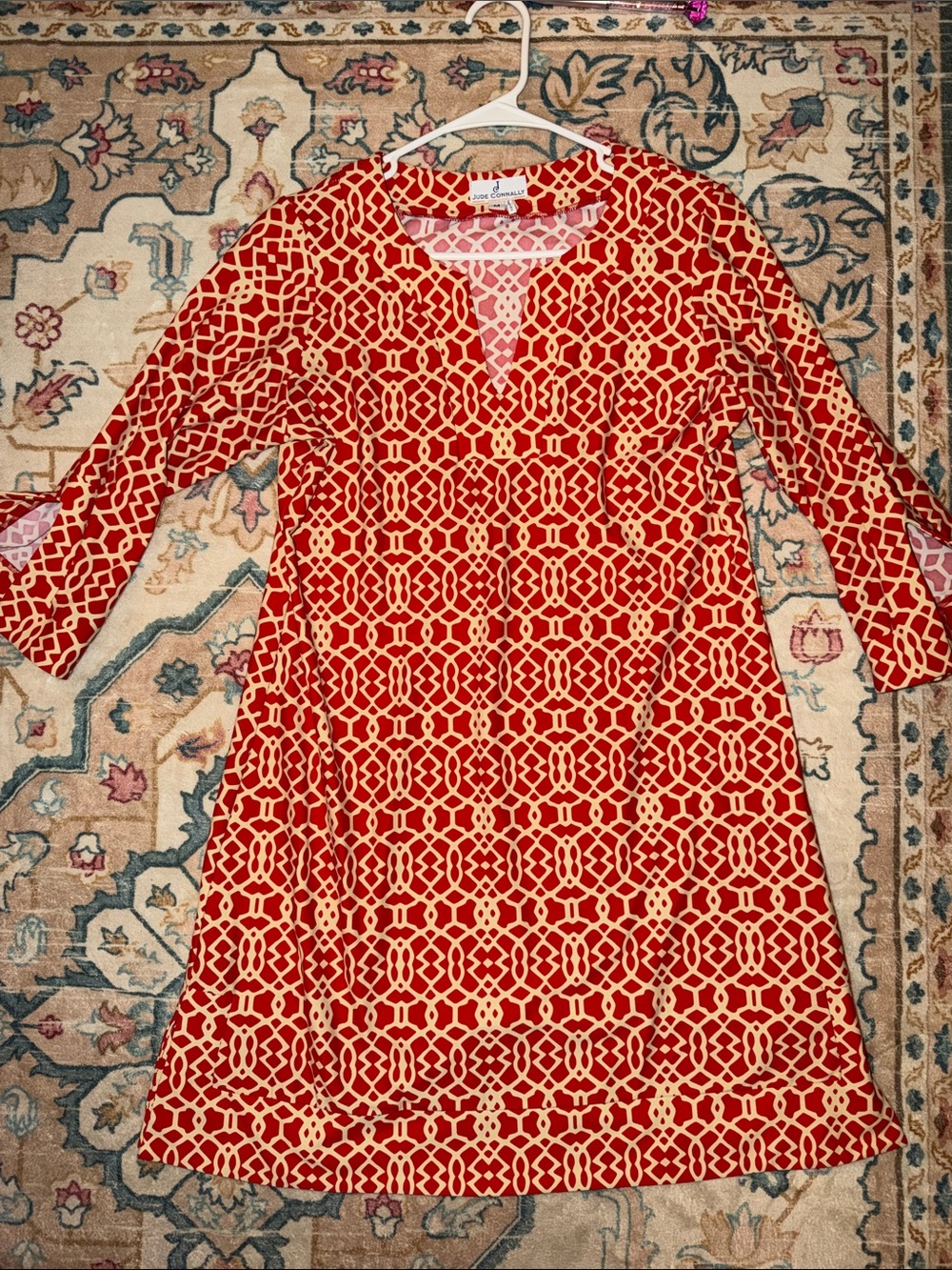 Jude Connally Red and Cream Geometric Shift Dress - Picture 3 of 4